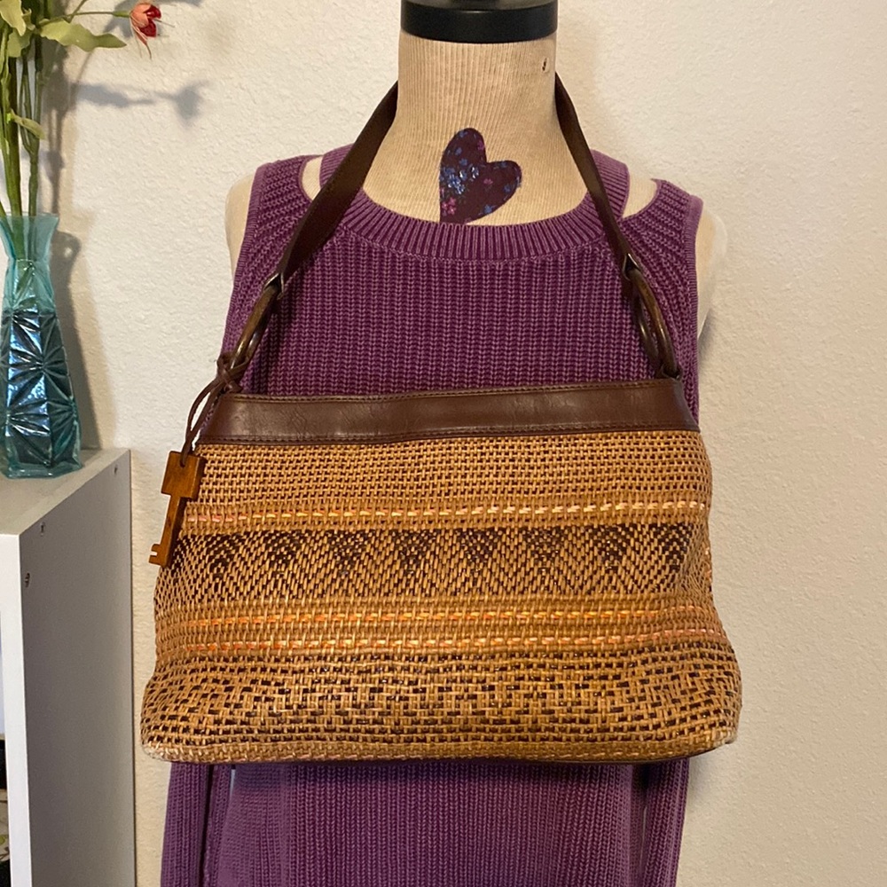 Fossil woven straw retro purse